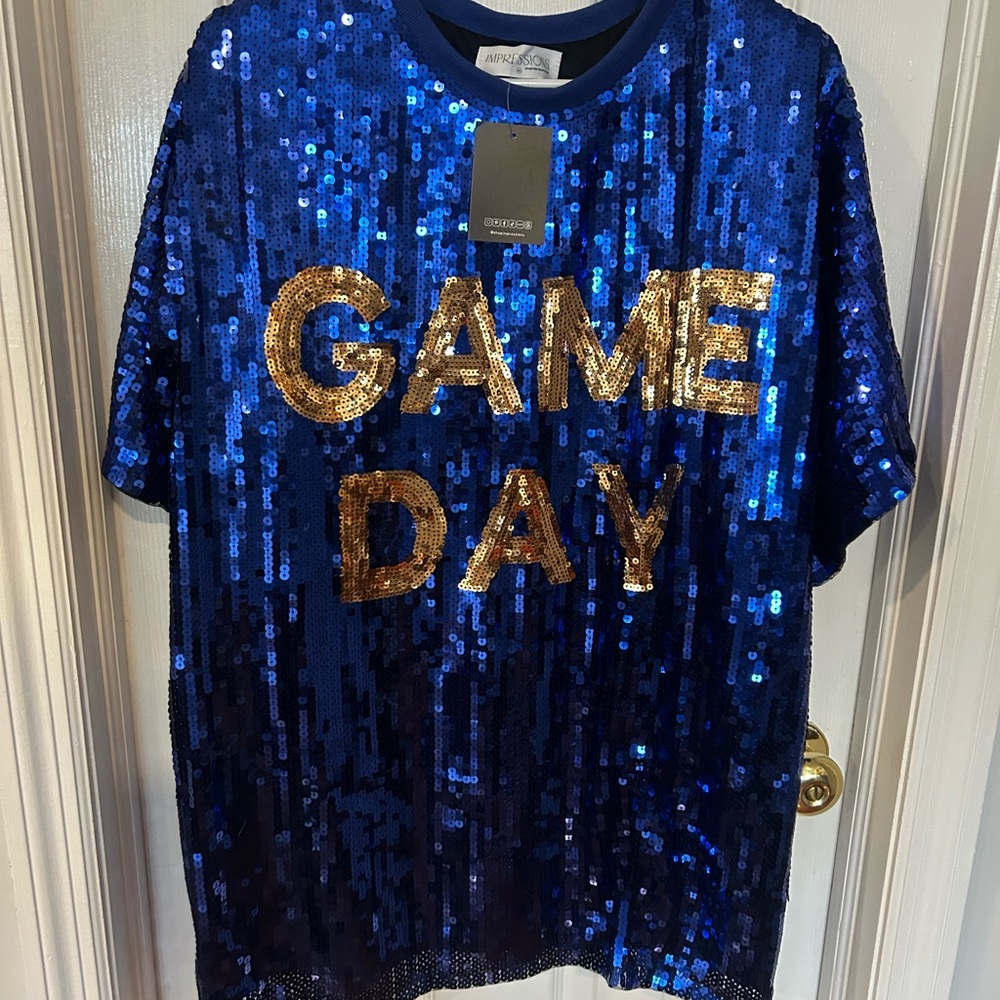 Blue Sequin 'Game Day' T-Shirt